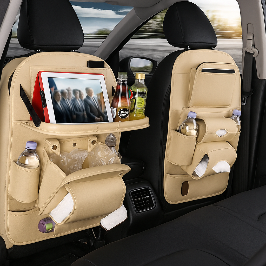 Organisateur de Siège Voiture en Cuir PU Haut de Gamme avec Table Pliable