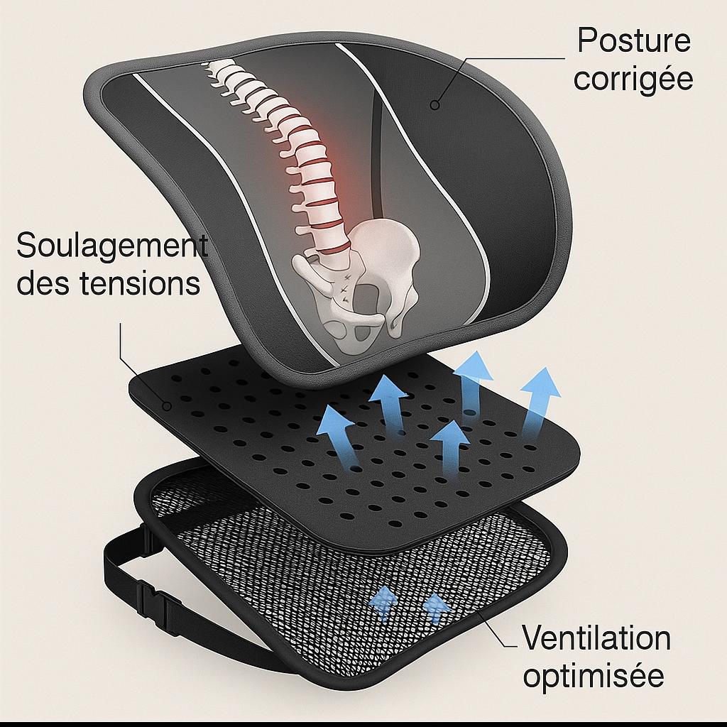 Coussin Lombaire Voiture Ergonomique – Maille Respirante